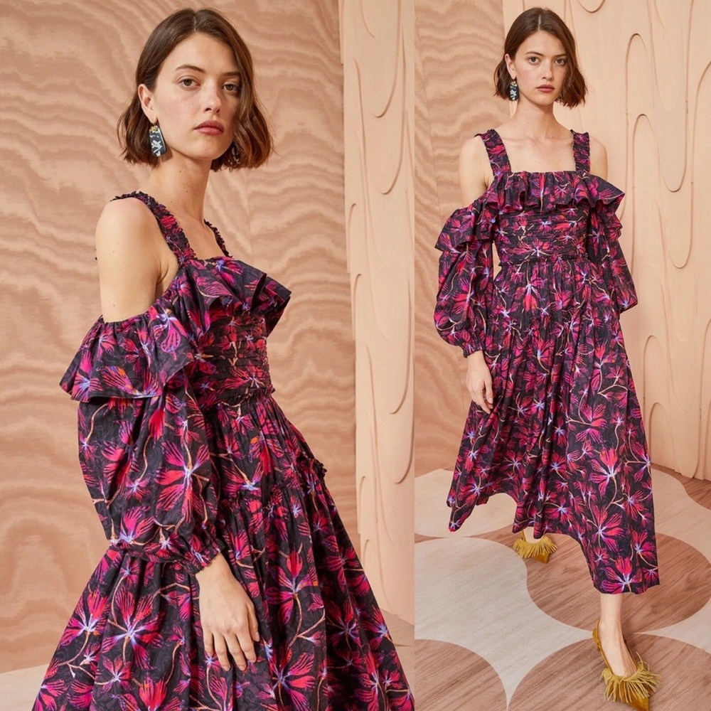 Ulla Johnson Size 2 Dress Caprice Zinnia Floral‎ Tropical Cold Shoulder Resort